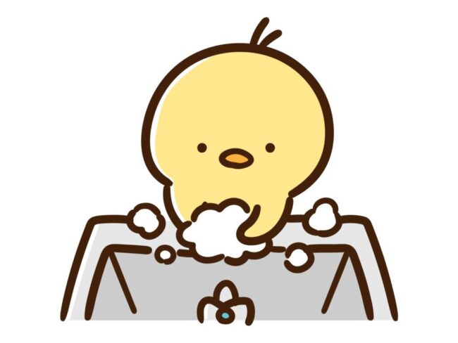 手洗いするヒヨコ