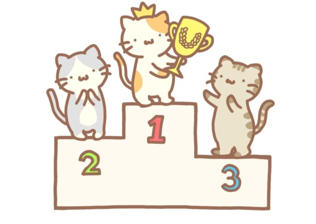 表彰台に猫が立っているイラスト