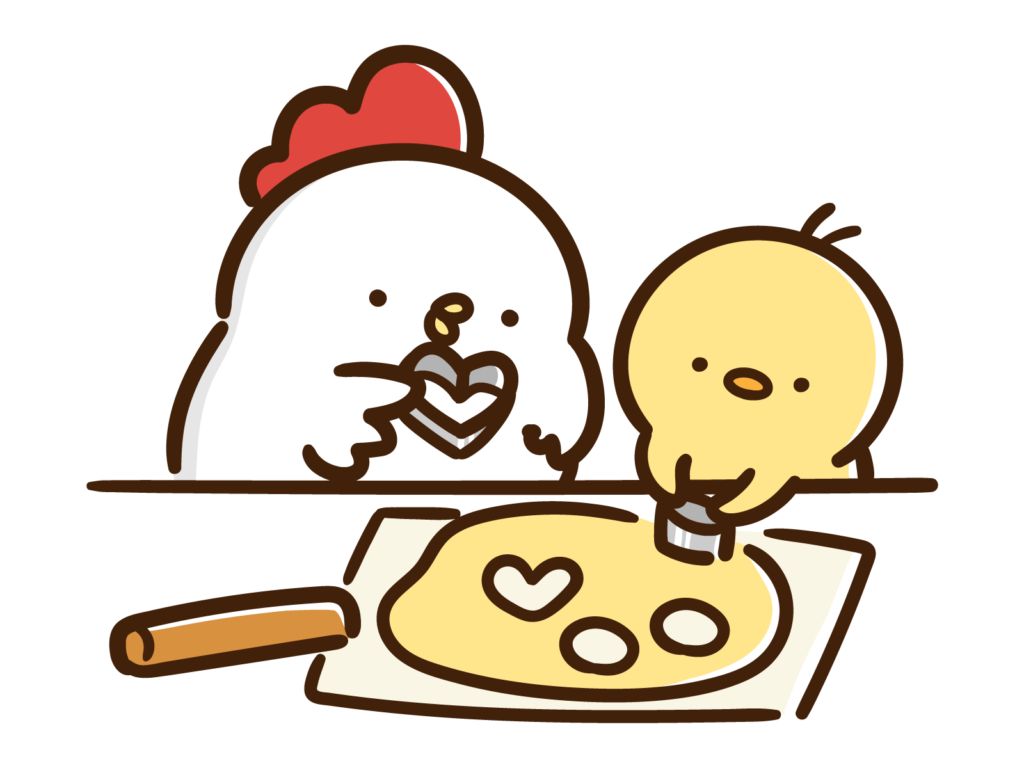 クッキーを作る鶏とひよこ
